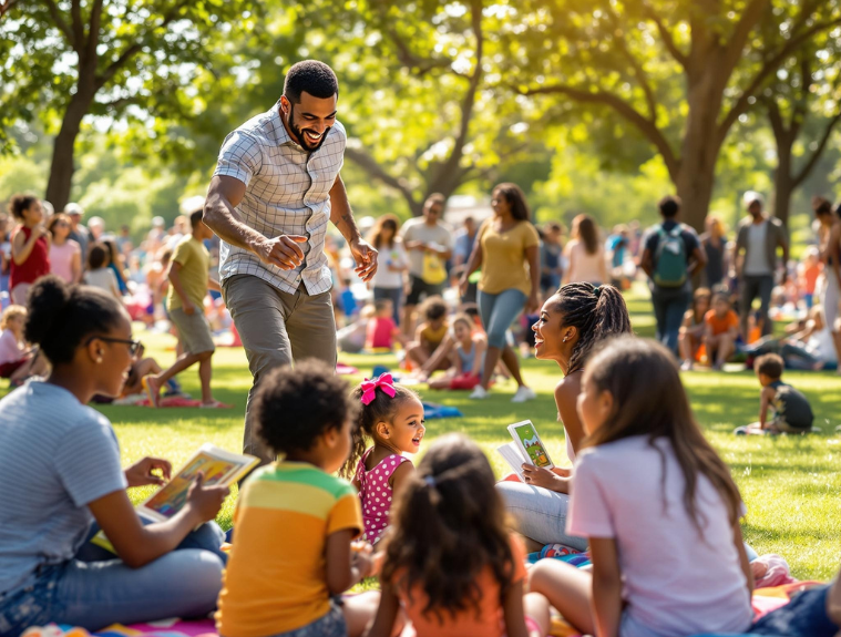 a warm and inviting outdoors community event hosted by a childcare center